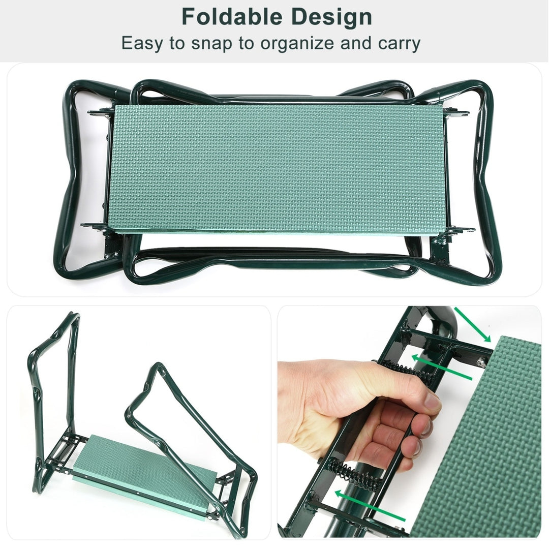 Foldable Garden Kneeler Seat Dark Green Heavy Duty Iron with Tool Pouch Image 4