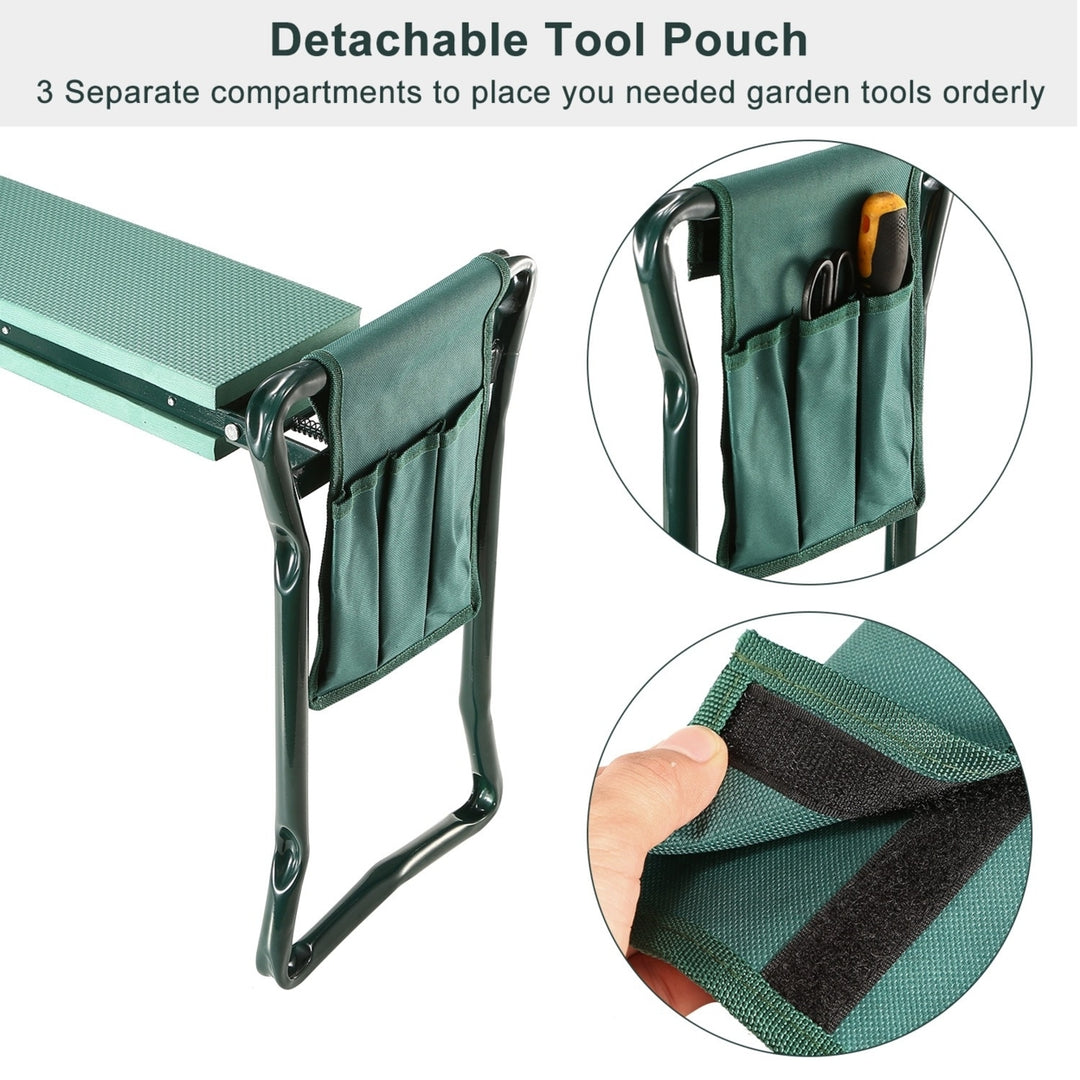 Foldable Garden Kneeler Seat Dark Green Heavy Duty Iron with Tool Pouch Image 5