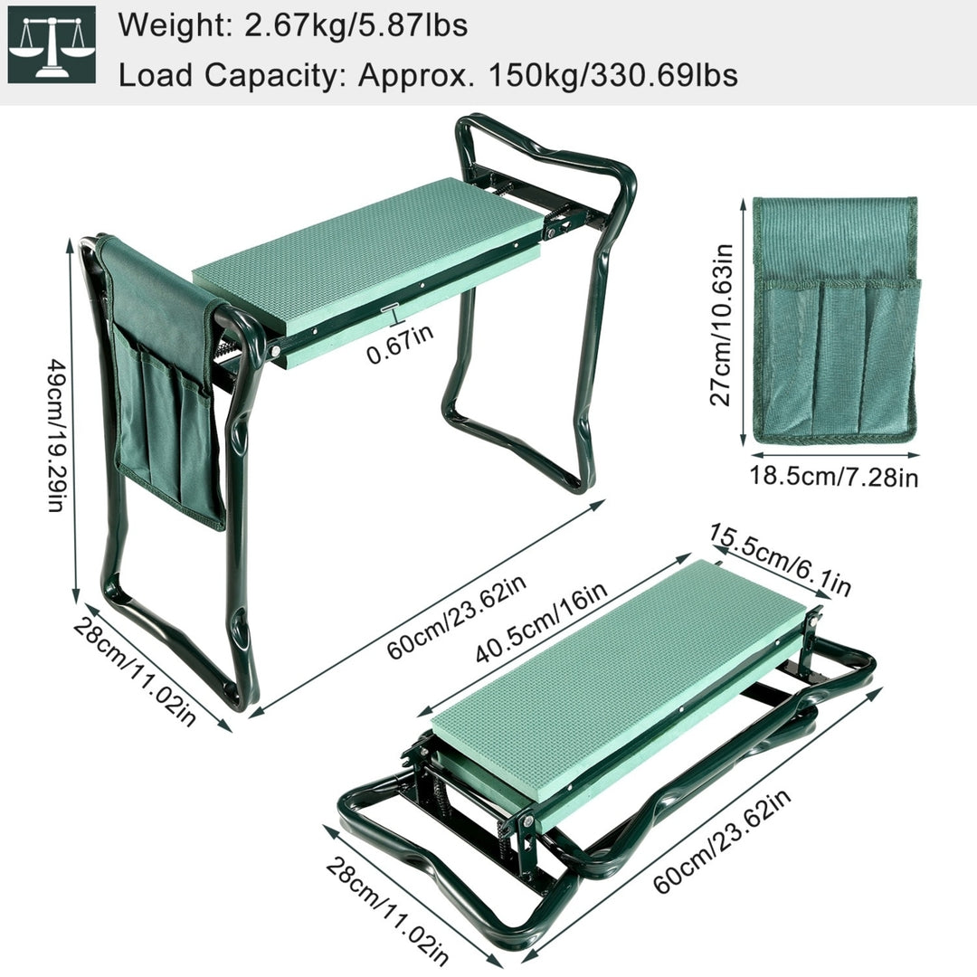 Foldable Garden Kneeler Seat Dark Green Heavy Duty Iron with Tool Pouch Image 6