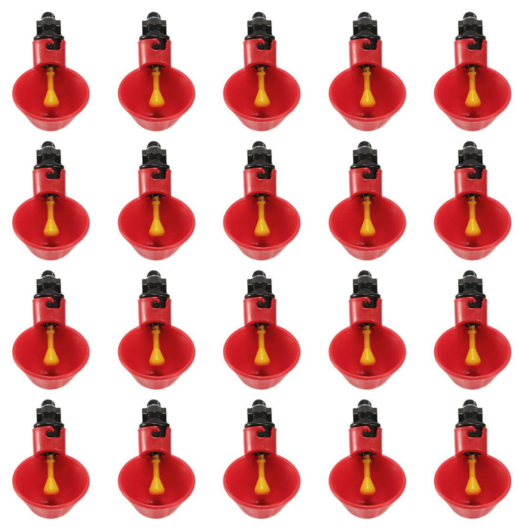 20 Pack Automatic Chicken Waterer Red ABS Drinker Cups for Poultry Image 1