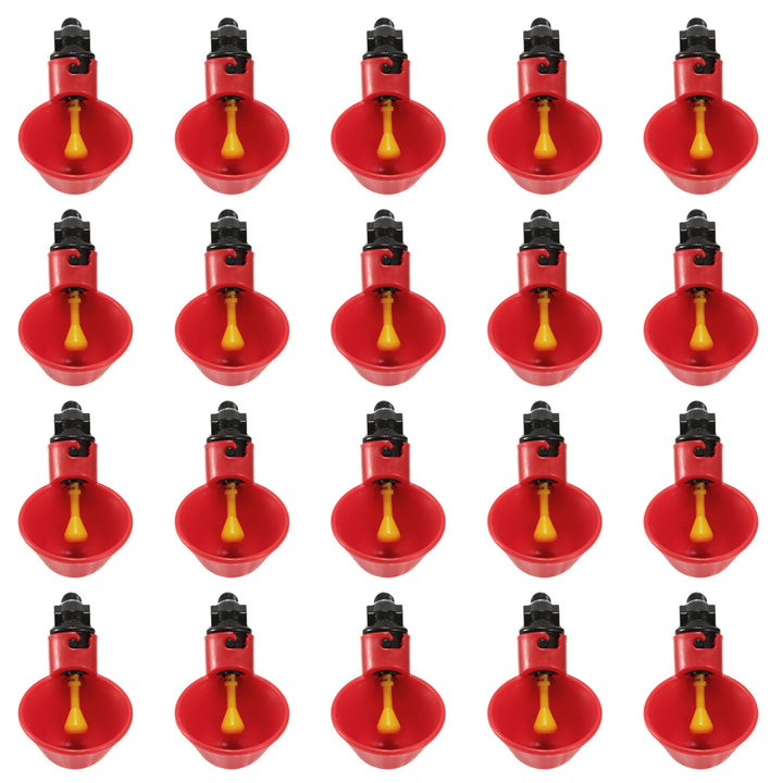 20 Pack Automatic Chicken Waterer Red ABS Drinker Cups for Poultry Image 1