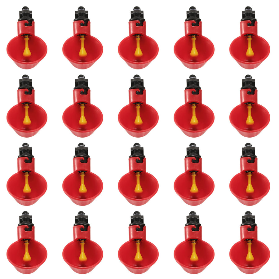 20 Pack Automatic Chicken Waterer Red ABS Drinker Cups for Poultry Image 1