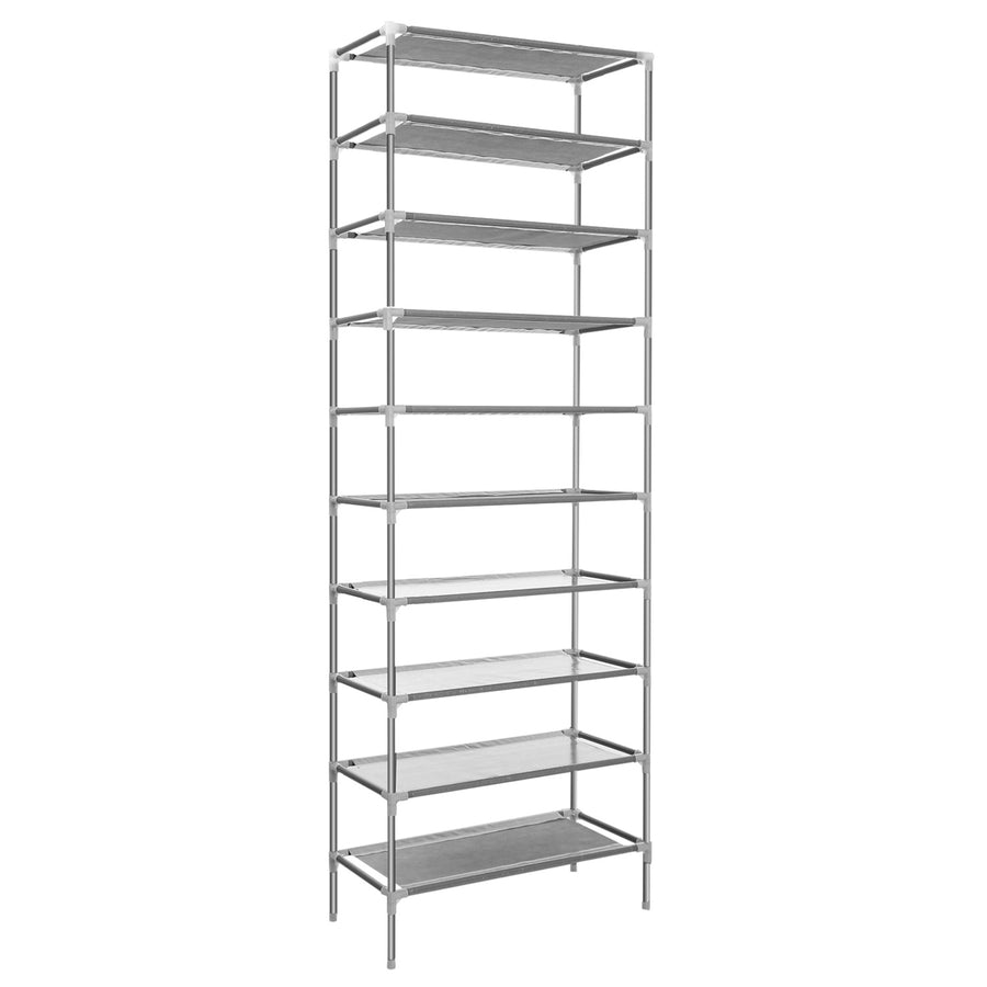 10 Tier Shoes Rack Organizer Gray 27 Pair Storage Adjustable Shoe Shelves Image 1