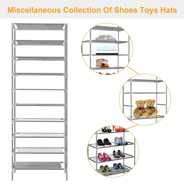 10 Tier Shoes Rack Organizer Gray 27 Pair Storage Adjustable Shoe Shelves Image 4