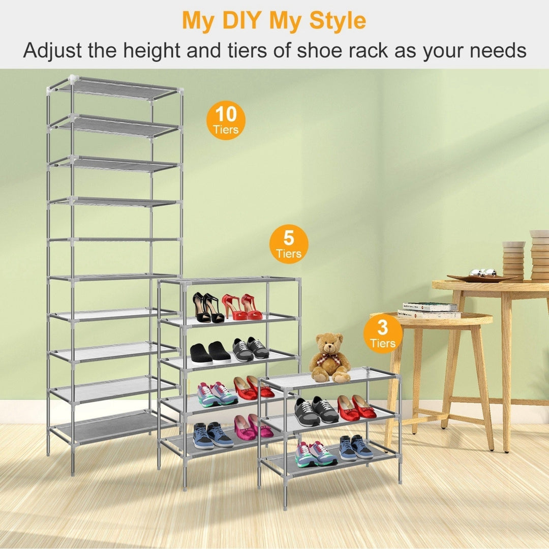 10 Tier Shoes Rack Organizer Gray 27 Pair Storage Adjustable Shoe Shelves Image 5