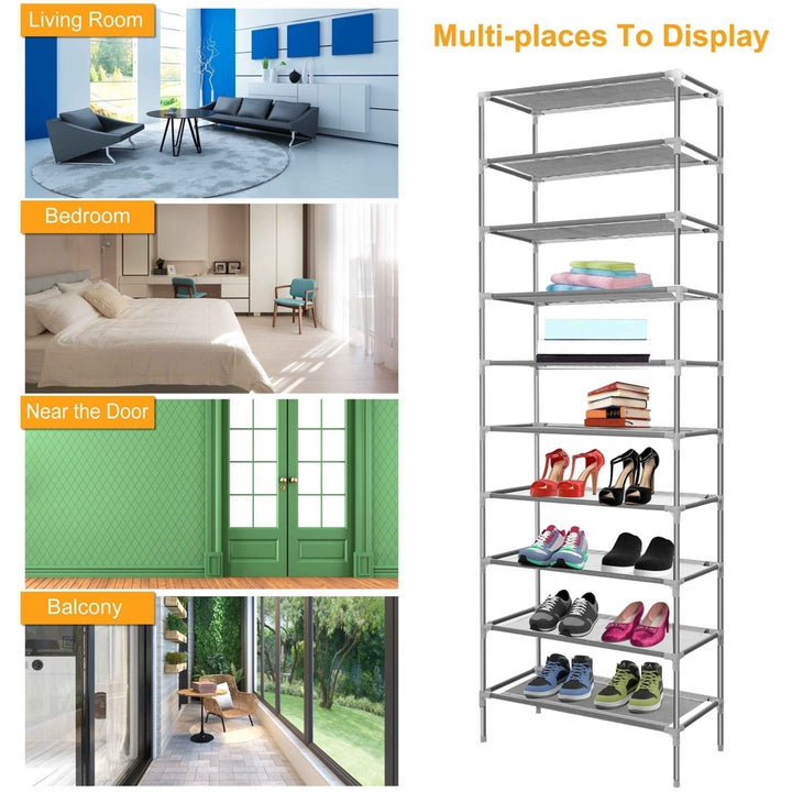 10 Tier Shoes Rack Organizer Gray 27 Pair Storage Adjustable Shoe Shelves Image 6