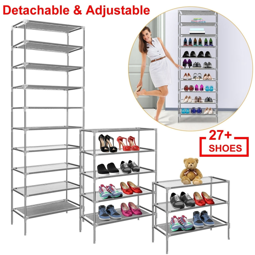 10 Tier Shoes Rack Organizer Gray 27 Pair Storage Adjustable Shoe Shelves Image 9