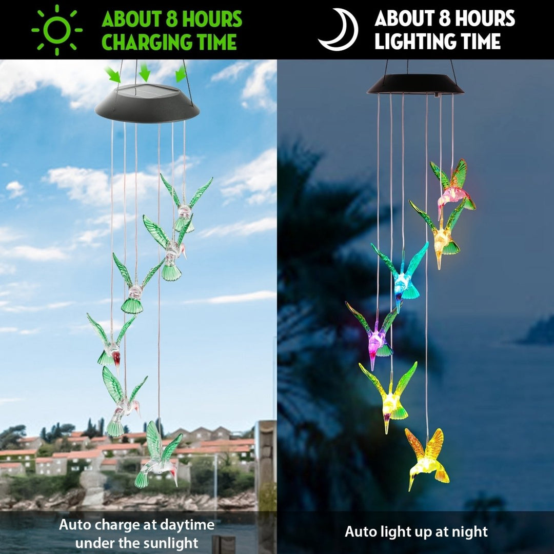 LED Solar Hummingbird Wind Chime Lights Color Changing IP65 Waterproof Garden Decor Image 3