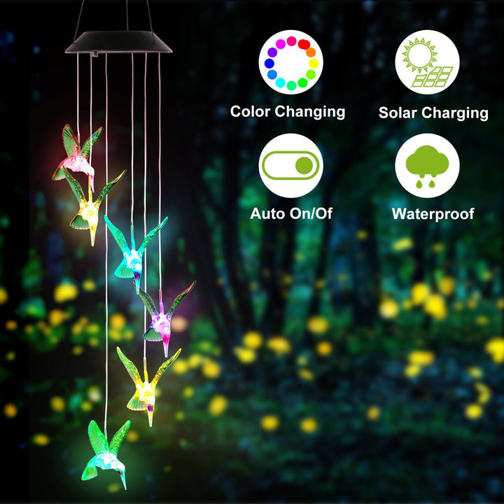 LED Solar Hummingbird Wind Chime Lights Color Changing IP65 Waterproof Garden Decor Image 5