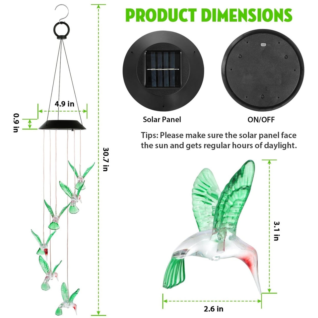 LED Solar Hummingbird Wind Chime Lights Color Changing IP65 Waterproof Garden Decor Image 6