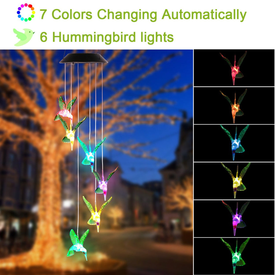 LED Solar Hummingbird Wind Chime Lights Color Changing IP65 Waterproof Garden Decor Image 7