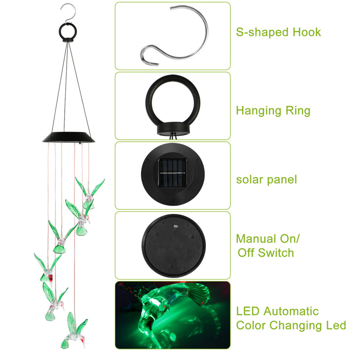 LED Solar Hummingbird Wind Chime Lights Color Changing IP65 Waterproof Garden Decor Image 8