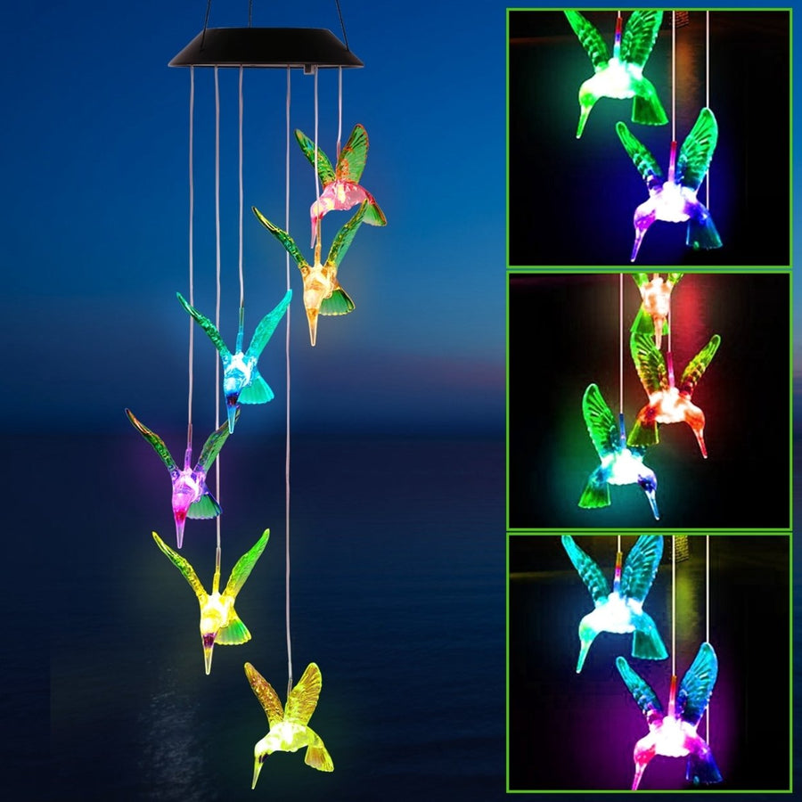 LED Solar Hummingbird Wind Chime Lights Color Changing IP65 Waterproof Garden Decor Image 1