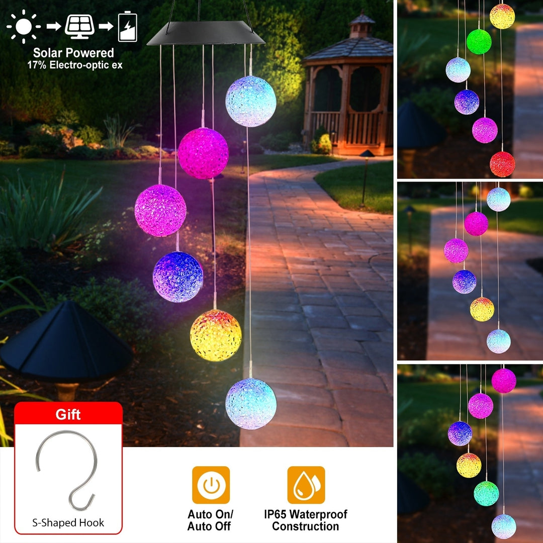 Solar Powered LED Wind Chimes Color Changing Crystal Balls Waterproof 6 LED Image 1