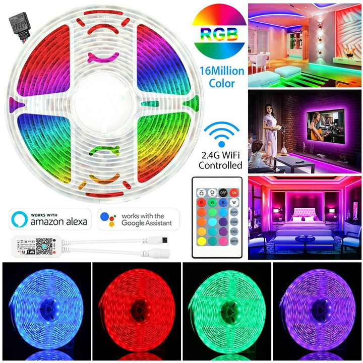 WiFi Smart RGB LED Strip Light 16.4FT 300 LEDs SMD5050 Color Changing Waterproof Image 1