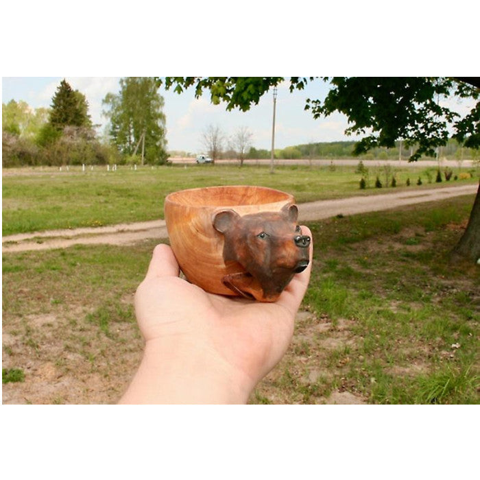 Hand Carved Wooden Mug Animals Head Image Cup For Travelers Outdoor Camping Image 5