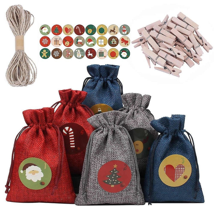 24 Days Advent Calendars Bags Christmas Drawstring Burlap Gift Bag Diy Xmas Decorations Image 1