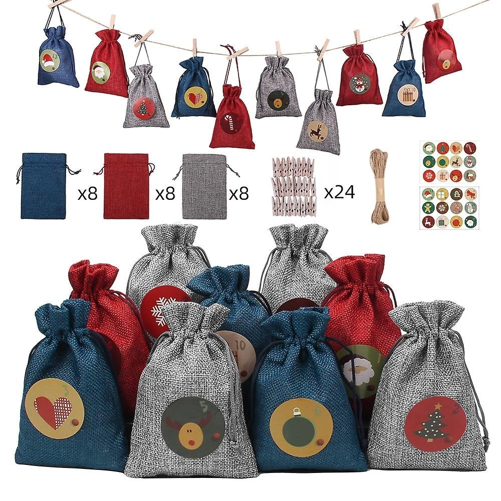 24 Days Advent Calendars Bags Christmas Drawstring Burlap Gift Bag Diy Xmas Decorations Image 3