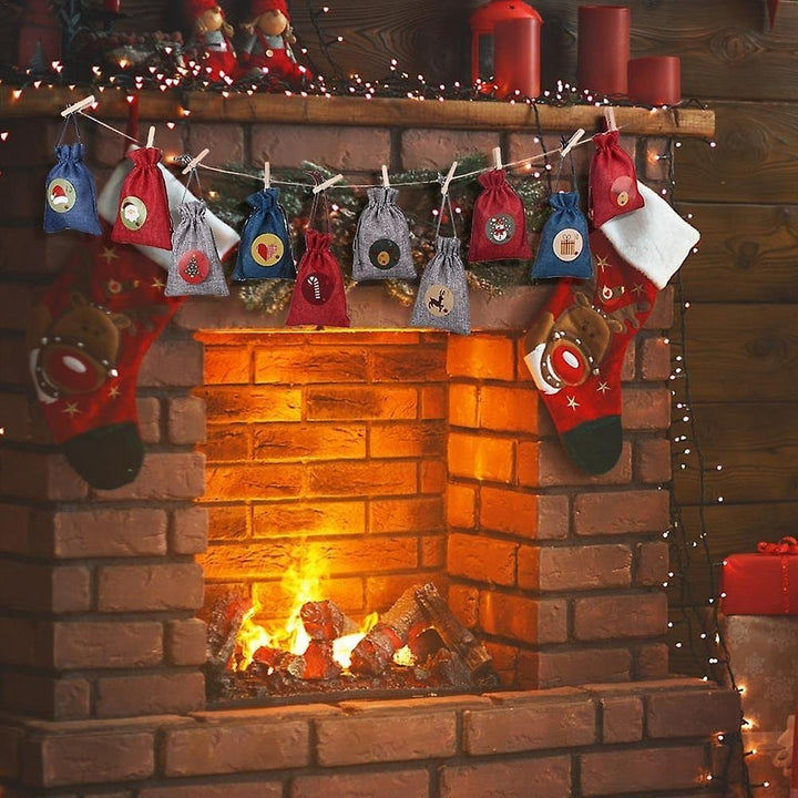 24 Days Advent Calendars Bags Christmas Drawstring Burlap Gift Bag Diy Xmas Decorations Image 5
