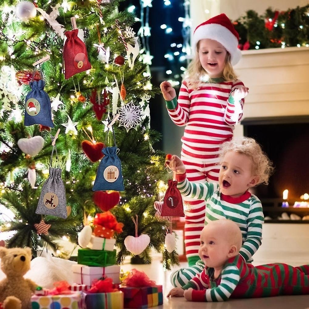 24 Days Advent Calendars Bags Christmas Drawstring Burlap Gift Bag Diy Xmas Decorations Image 8