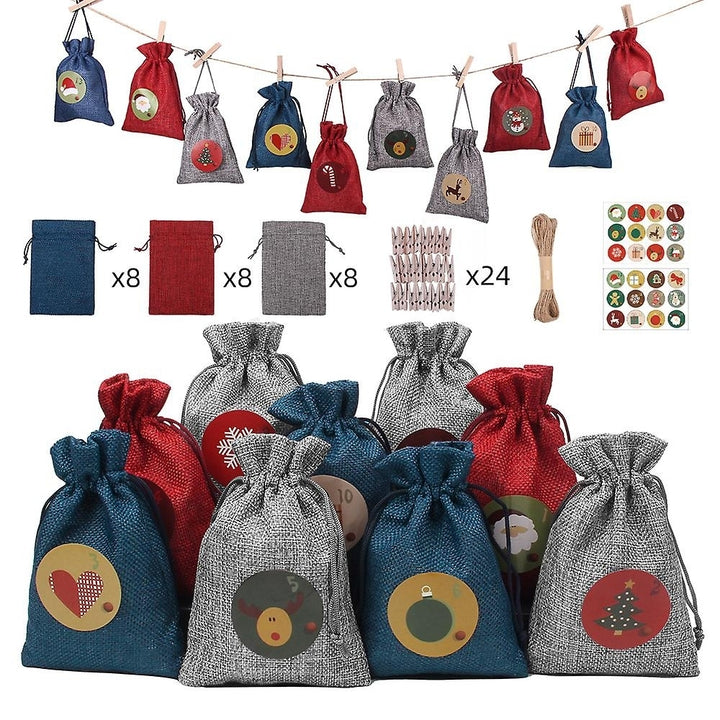 24 Days Advent Calendars Bags Christmas Drawstring Burlap Gift Bag Diy Xmas Decorations Image 9