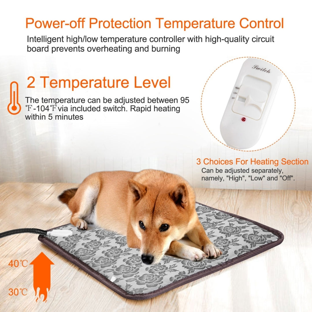 Pet Heating Pad Electric Waterproof 17.7x17.7 Adjustable Warming Blanket Gray Image 3