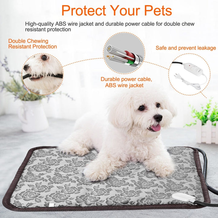 Pet Heating Pad Electric Waterproof 17.7x17.7 Adjustable Warming Blanket Gray Image 4