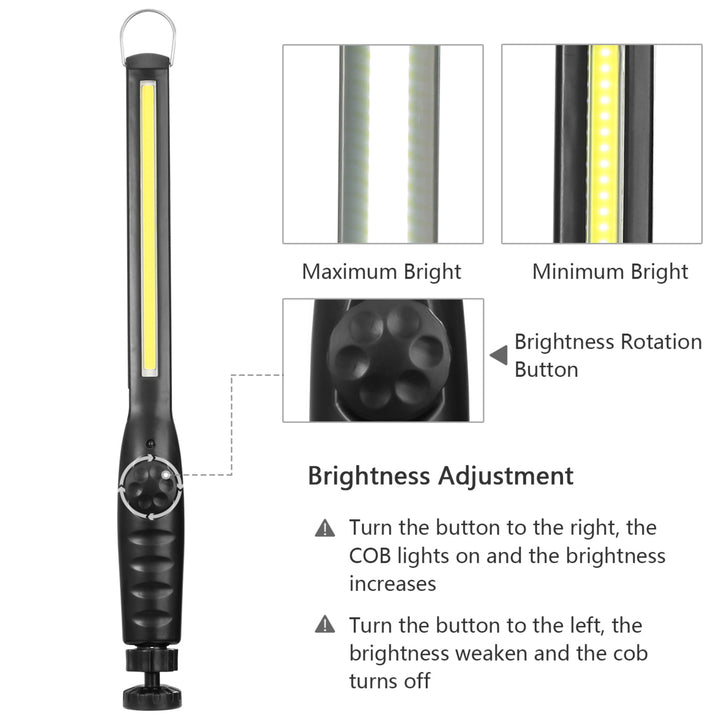 COB Work Light LED Waterproof Handheld Dimmable Magnetic Hook Portable Black Image 3