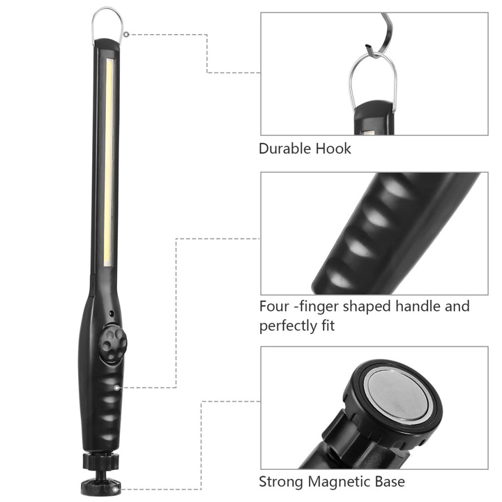 COB Work Light LED Waterproof Handheld Dimmable Magnetic Hook Portable Black Image 4