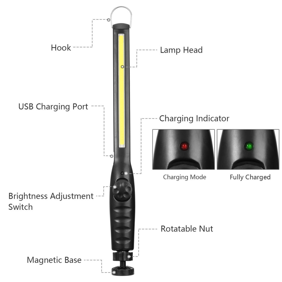 COB Work Light LED Waterproof Handheld Dimmable Magnetic Hook Portable Black Image 5