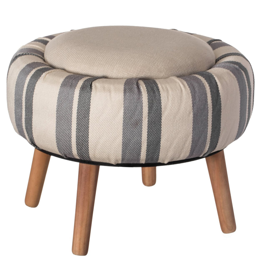 Modern Striped Round Fabric Ottoman Blue and White 21.75 Inch with Storage Image 1