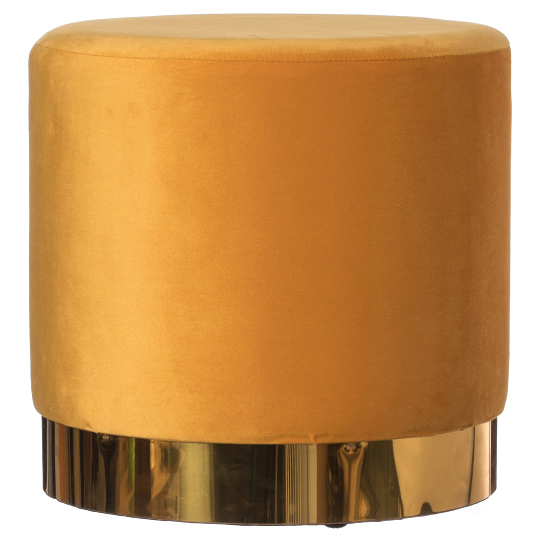 Modern Round Velvet Ottoman Stool 15.75" Gold Metal Base Stylish Image 1