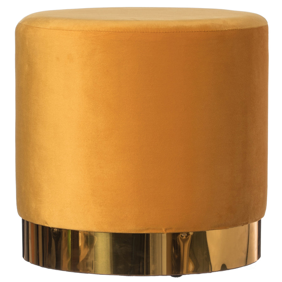 Modern Round Velvet Fabric Standard Ottoman Stool with Gold Base Image 1
