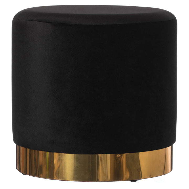 Modern Round Velvet Ottoman Stool 15.75" Gold Metal Base Stylish Image 7