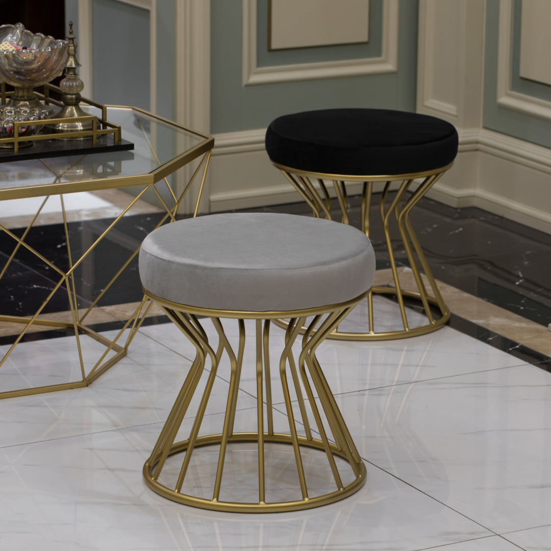 Modern Round Velvet Stool Gold Metal Base 17.75" Ottoman Compact Accent Furniture Image 4