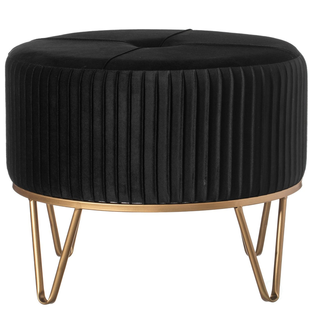 Round Velvet Ottoman Stool Gold Metal Base Large Medium Small Modern Chic Image 1