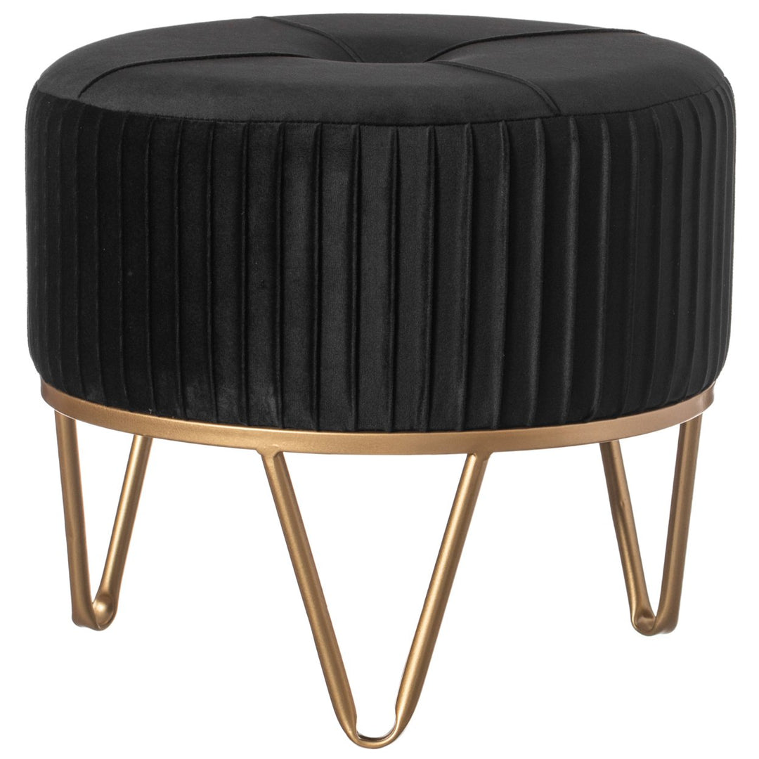 Round Velvet Ottoman Stool Gold Metal Base Large Medium Small Modern Chic Image 1