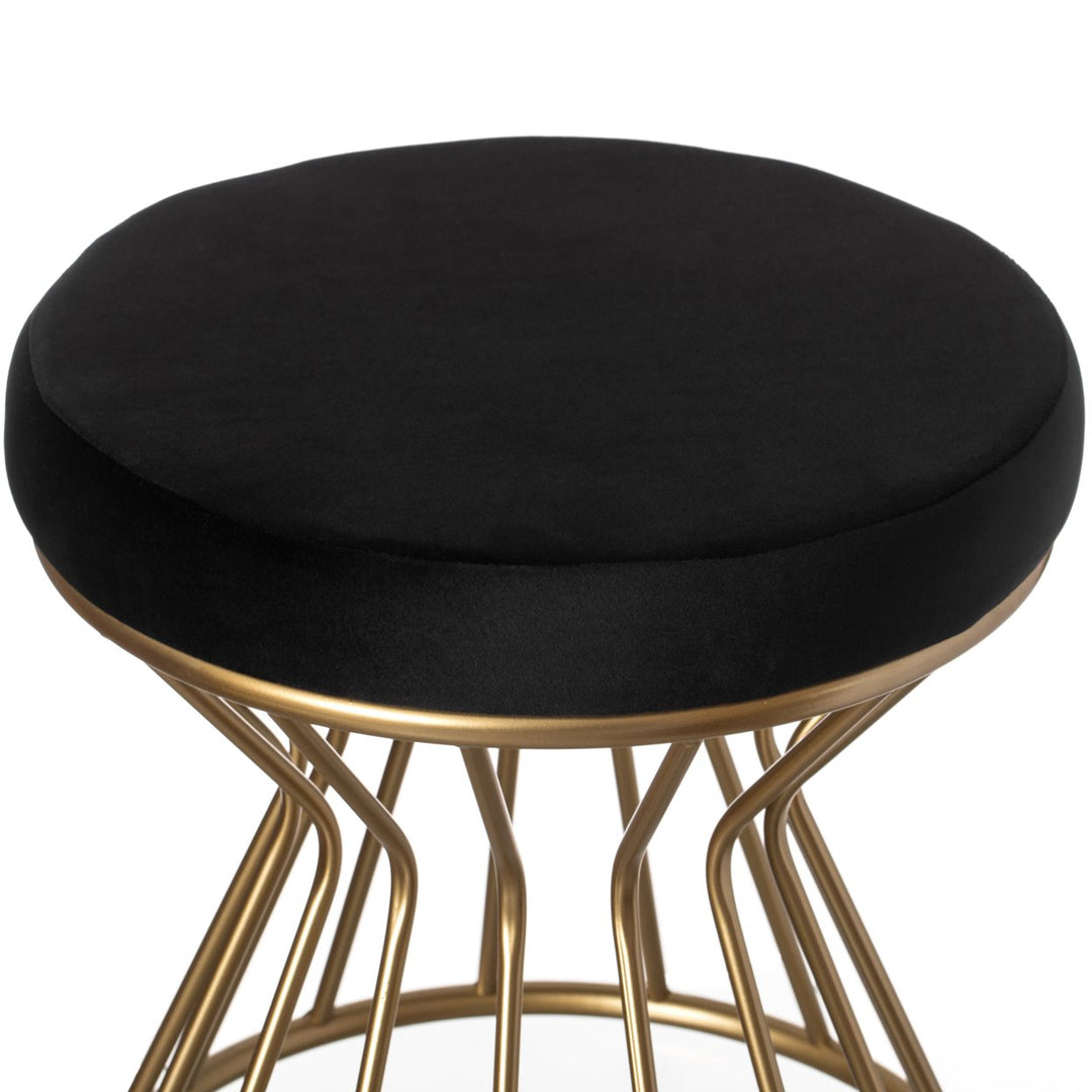 Modern Round Velvet Stool Gold Metal Base 17.75" Ottoman Compact Accent Furniture Image 5