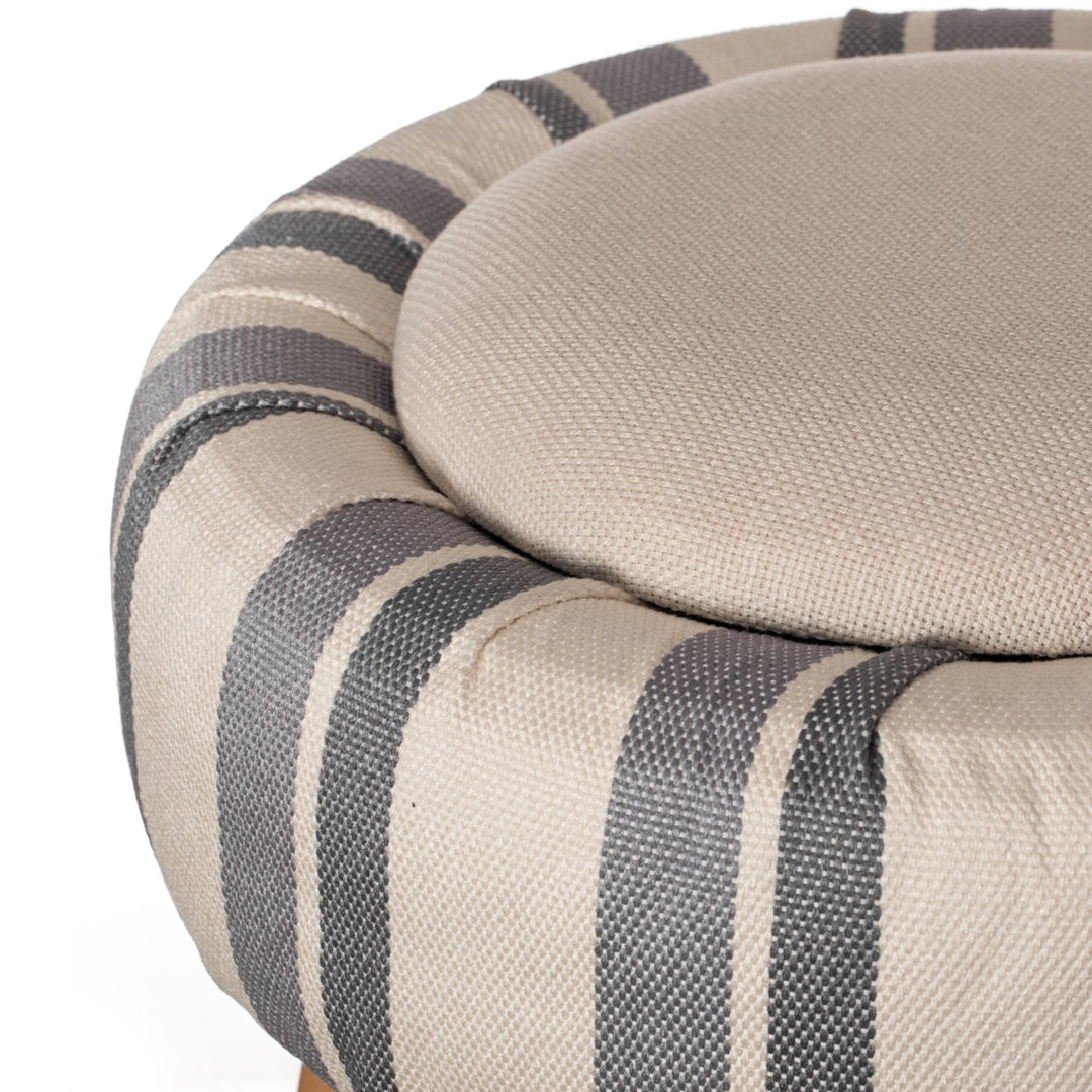 Modern Striped Round Fabric Ottoman Blue and White 21.75 Inch with Storage Image 5