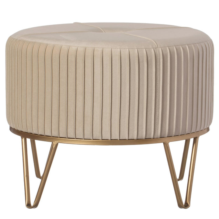 Round Velvet Ottoman Stool Gold Metal Base Large Medium Small Modern Chic Image 1