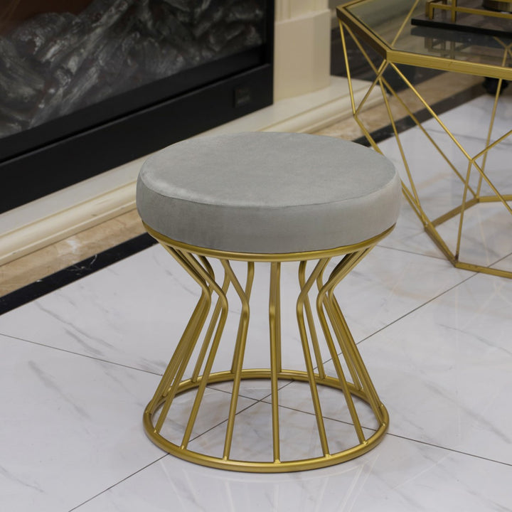 Modern Round Velvet Stool Gold Metal Base 17.75" Ottoman Compact Accent Furniture Image 6