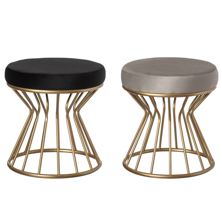 Modern Round Velvet Stool Gold Metal Base 17.75" Ottoman Compact Accent Furniture Image 7