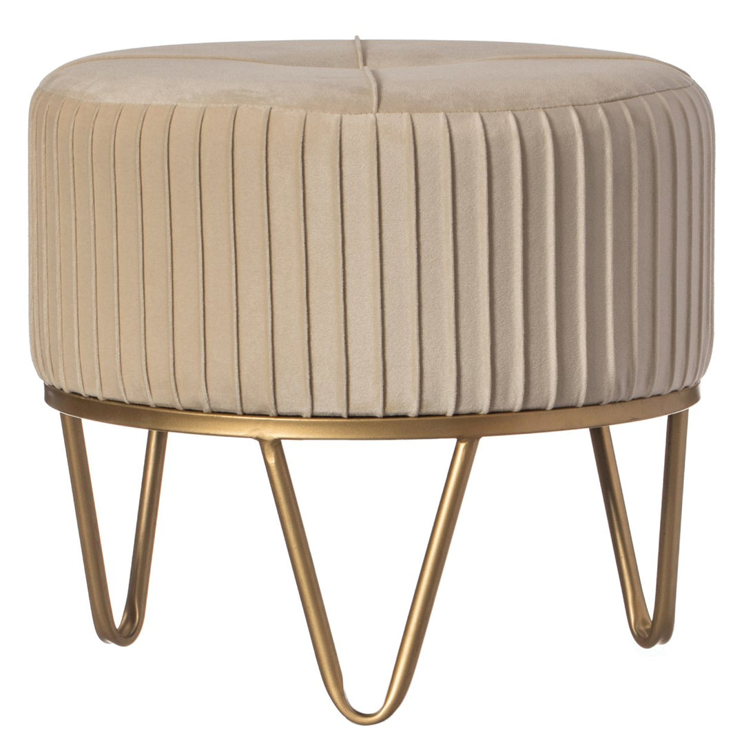 Round Velvet Ottoman Stool Gold Metal Base Large Medium Small Modern Chic Image 1