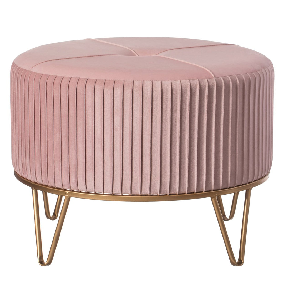 Round Velvet Ottoman Stool Gold Metal Base Large Medium Small Modern Chic Image 1