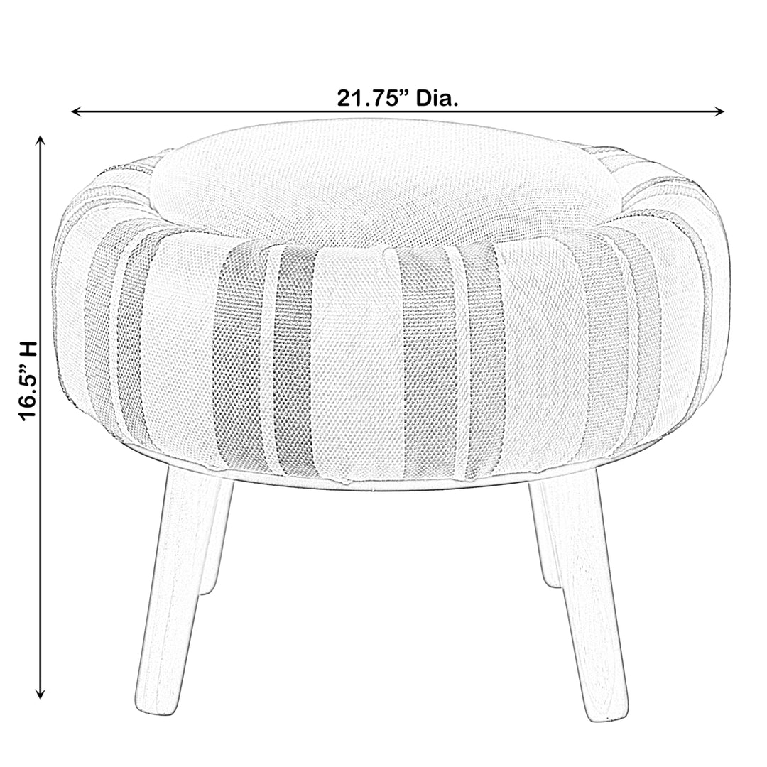 Modern Striped Round Fabric Ottoman Blue and White 21.75 Inch with Storage Image 7