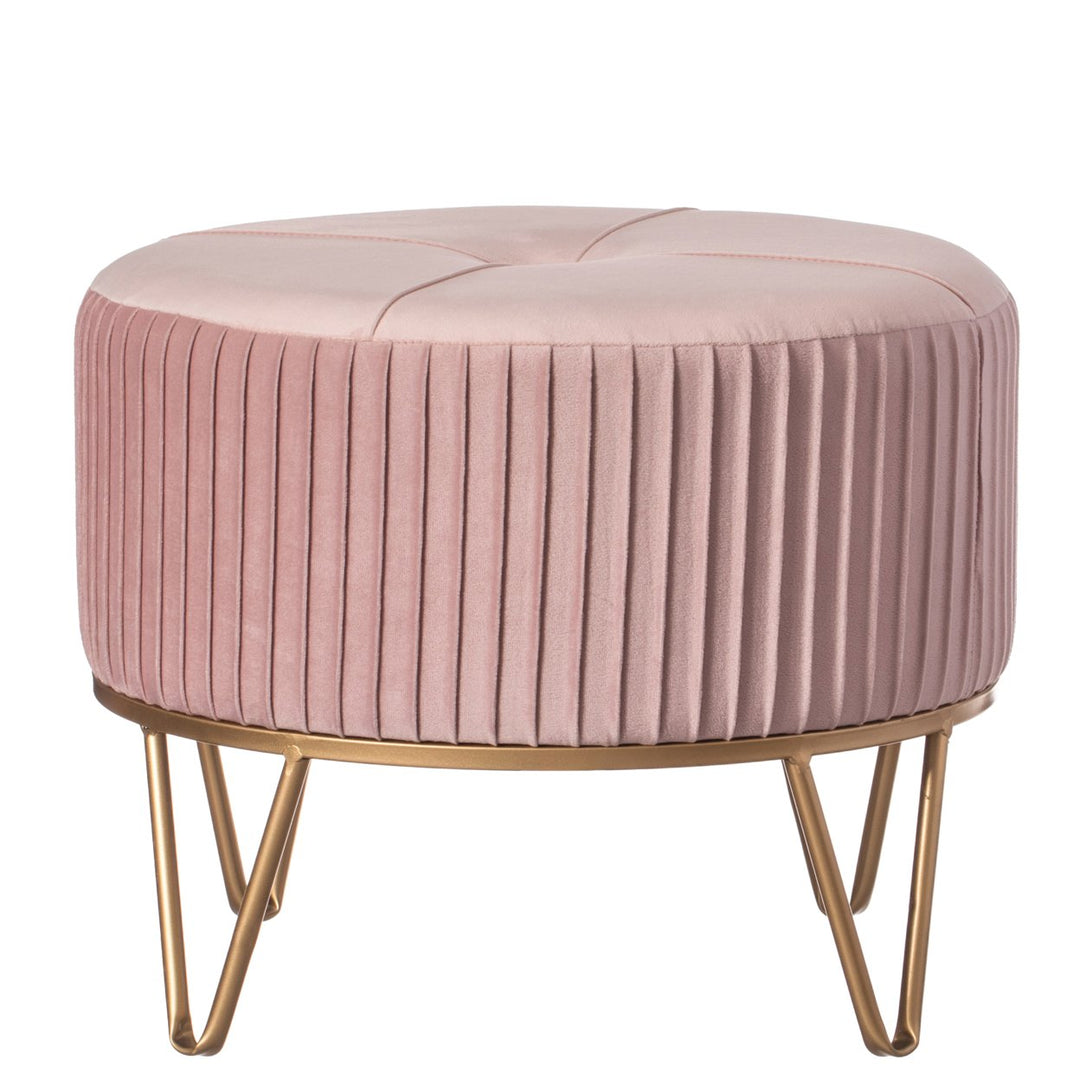 Round Velvet Ottoman Stool Gold Metal Base Large Medium Small Modern Chic Image 1