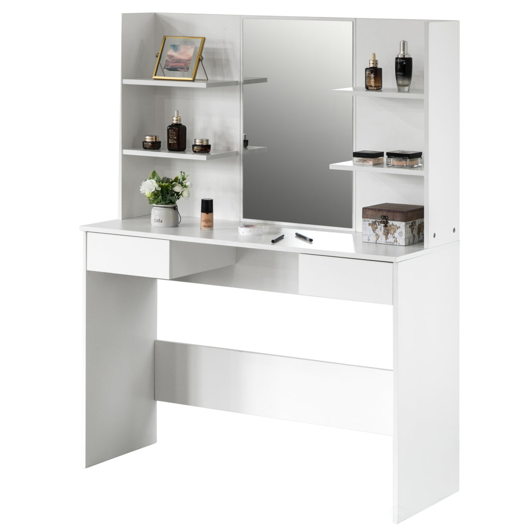 Modern Wooden Dressing Table with Mirror Drawer Shelves 42.5in Entryway Bedroom Image 2