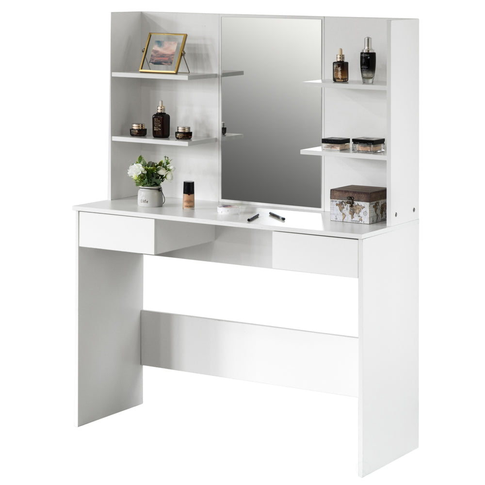 Modern Wooden Dressing Table with Drawer, Mirror and Shelves for The Dining Room, Entryway and Bedroom Image 2