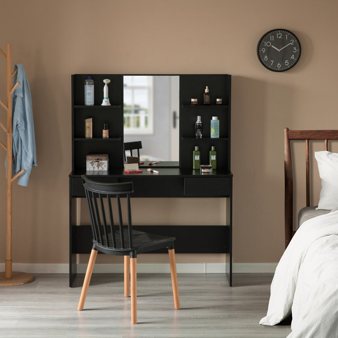 Modern Wooden Dressing Table with Drawer, Mirror and Shelves for The Dining Room, Entryway and Bedroom Image 3