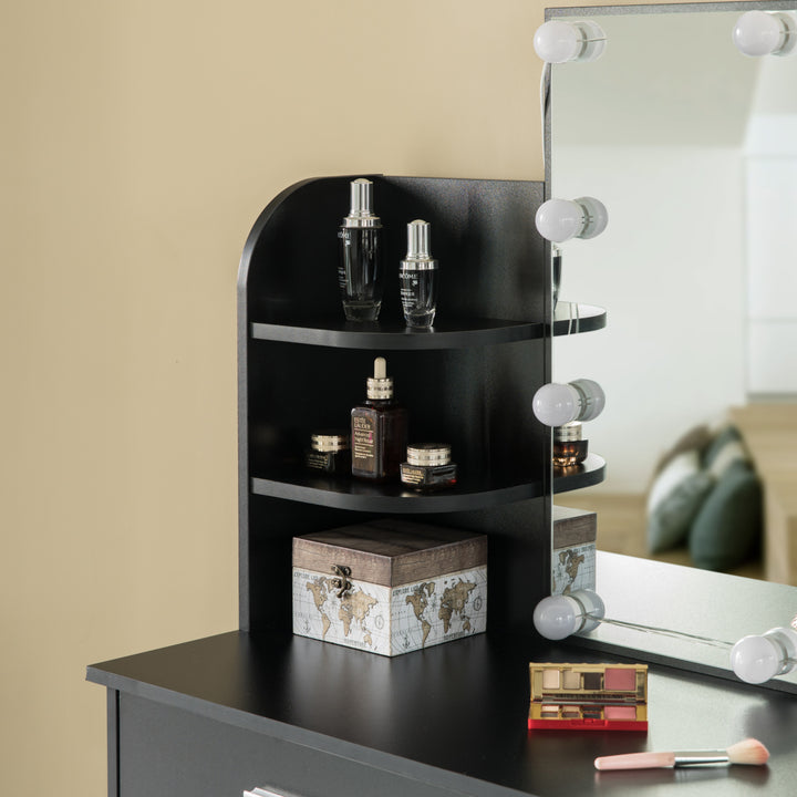 Modern Wooden Vanity Dressing Table With Two Drawers, Led Mirror and Stool Image 5
